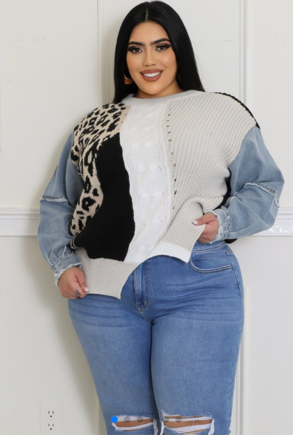 Sweater with denim sleeves PLUS